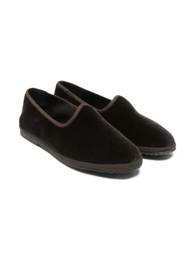 Il Gufo Kids' Velvet Almond Loafers In Brown