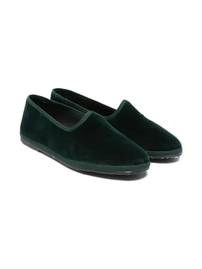 Il Gufo Kids' Velvet Almond Loafers In Green