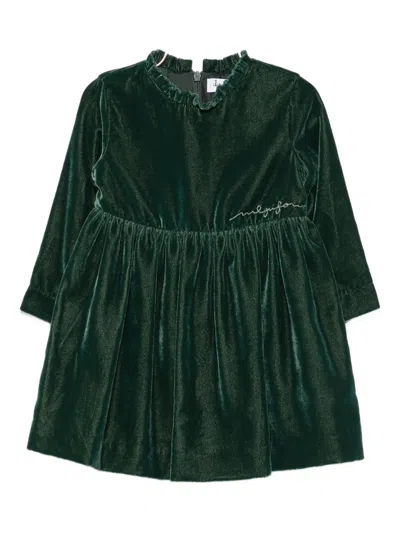 Il Gufo Babies' Velvet-embroidered Dress In Green