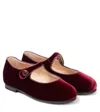 Il Gufo Velvet Mary Jane Flats In Red