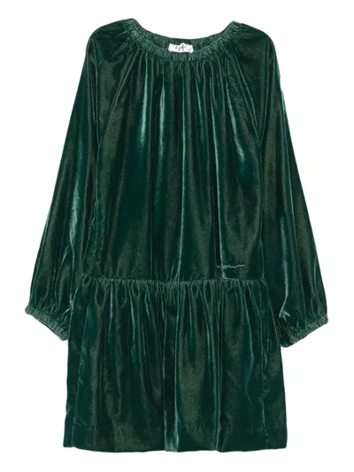 Il Gufo Kids' Velvet Tiered Dress In Green