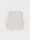 Il Gufo Double-breasted Vest In Pinstriped Cotton In Milk