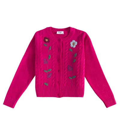 Il Gufo Kids' Bestickter Cardigan Aus Schurwolle In Pink