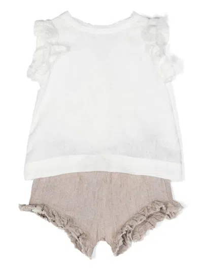 Il Gufo Babies' Bow-detailing Linen Short Set In Brown