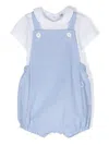 IL GUFO WHITE AND LIGHT BLUE TWO PIECE SET WITH SEERSUCKER DUNGAREES