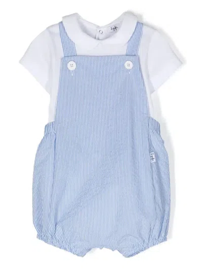 Il Gufo Babies' White And Light Blue Two Piece Set With Seersucker Dungarees