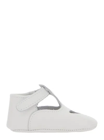 IL GUFO WHITE BALLET SHOES WITH CUT-OUT ON THE FRONT AND TOUCH-STRAP CLOSURE IN LEATHER BABY