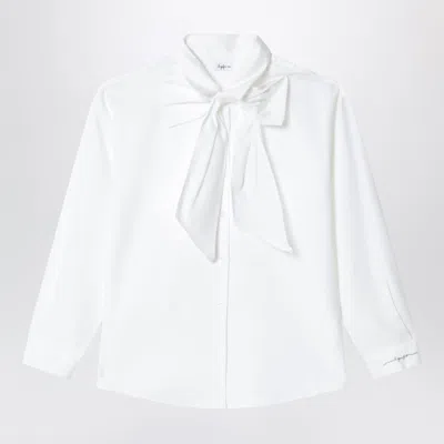 Il Gufo White Cotton Maxi Bow Shirt For Girls