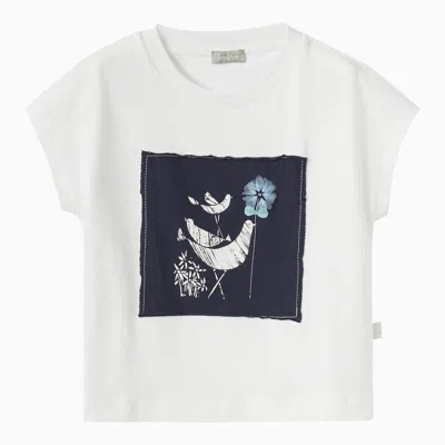 Il Gufo White Cotton T-shirt With Blue Patch