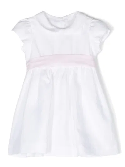 Il Gufo Babies' White Linen Dress With Pink Belt