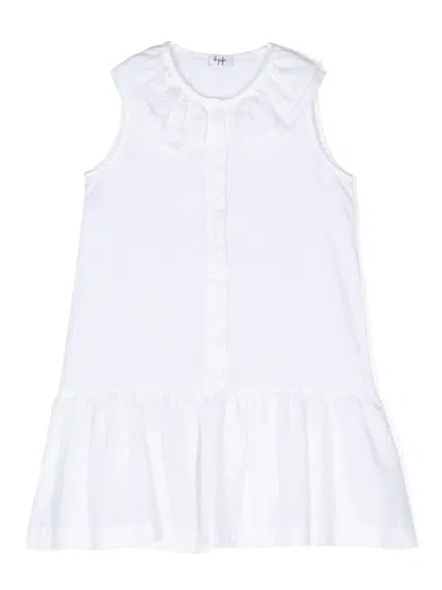 Il Gufo Kids' White Linen Dress With Ruffle Around Neck