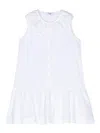 IL GUFO WHITE LINEN DRESS WITH RUFFLE AROUND NECK