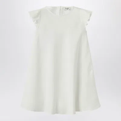 IL GUFO WHITE LINEN DRESS WITH RUFFLES