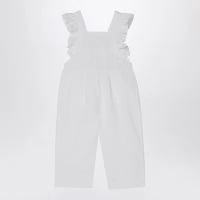 IL GUFO WHITE LINEN OVERALL WITH RUFFLES