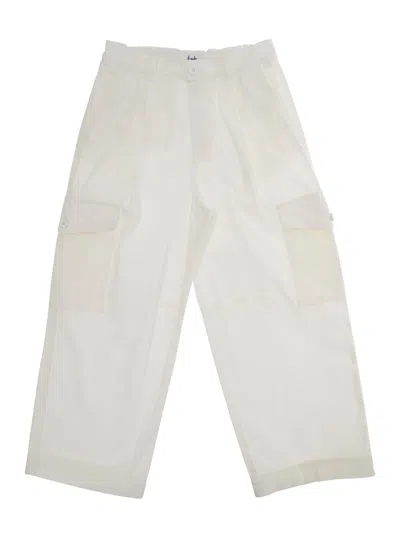 Il Gufo Kids' White Pants With Cargo Pockets On The Legs In Cotton Girl