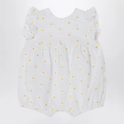 Il Gufo White Romper With Floral Embroidery