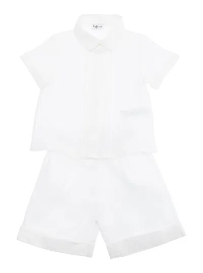 Il Gufo White Shirt And Shorts Set In Linen Baby