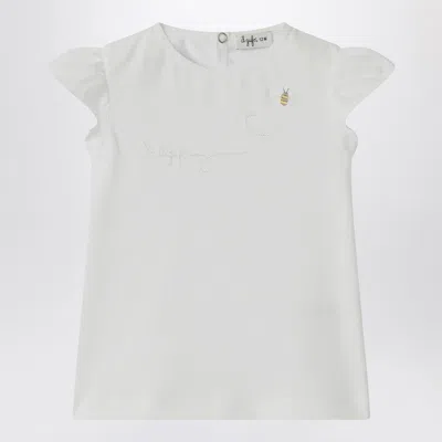 IL GUFO WHITE T-SHIRT WITH RUFFLED SLEEVES