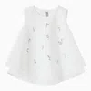 Il Gufo White Tank Top With Flower Embroidery In Cotton Voile In White