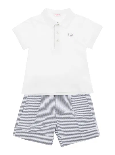 Il Gufo Kids' White Two Piece Set With Logo Embroidery In Cotton Baby In Blu
