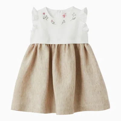 Il Gufo Babies' White/beige Linen Sleeveless Dress