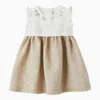 Il Gufo White/beige Linen Sleeveless Dress In Multicolor