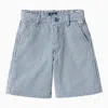 Il Gufo White/blue Striped Cotton And Linen Bermuda Shorts In Blue