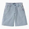 Il Gufo White/blue Striped Cotton And Linen Bermuda Shorts In Light Blue