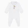 IL GUFO WHITE/LIGHT BLUE COTTON SLEEPSUIT WITH BEAR EMBROIDERY