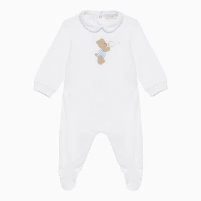 Il Gufo | White/light Blue Cotton Sleepsuit With Bear Embroidery
