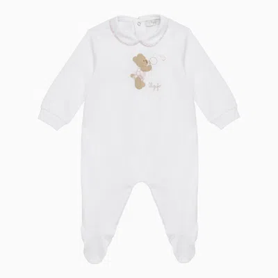 Il Gufo Kids' White/pink Cotton Sleepsuit With Bear Embroidery