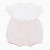 Il Gufo Pink And White Bimateric Short Playsuit With Appliqué Flowers In Pink