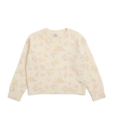 Il Gufo Kids' Wool-blend Floral Print Sweater In Neutral