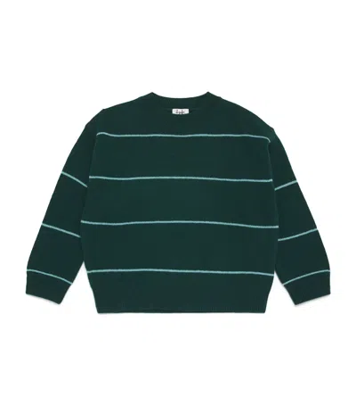 Il Gufo Kids' Wool Striped Sweater In Green