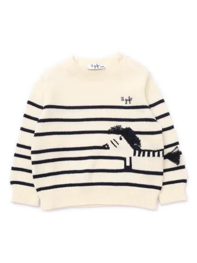 Il Gufo Kids'  Zebra Motif Crewneck Jumper In Neutral