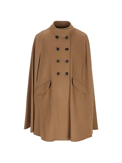 Il Tabarro Hepburn Double-breasted High-neck Cape In Brown