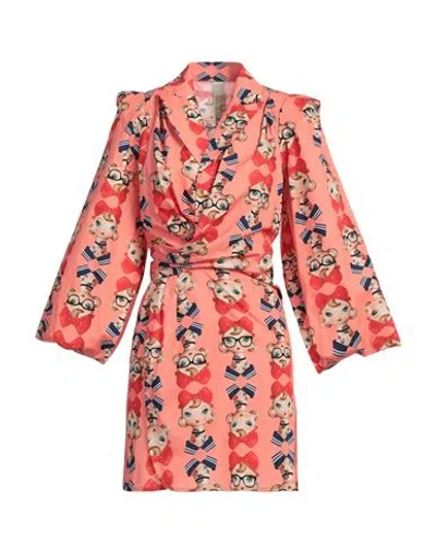 Il The' Delle 5 Woman Mini Dress Salmon Pink Size 6 Cotton