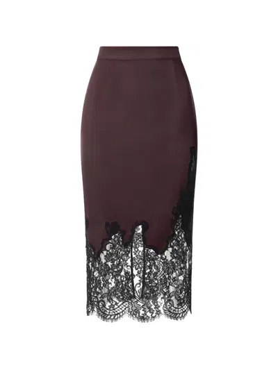 Il Volo Eva Lace-trimmed Silk Skirt In Burgundy