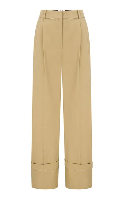 Ila Angela Pleated Cotton Wide-leg Pants In Tan