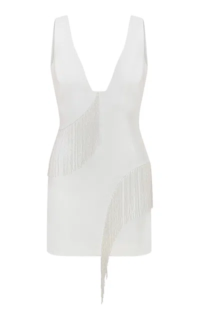 Ila Belle Fringed Crepe Mini Dress In White