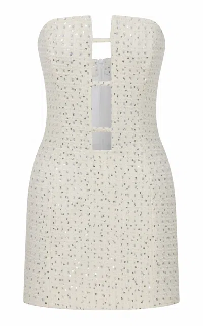 Ila Charlotte Embellished Denim Mini Dress In Off-white