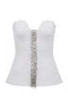 Ila Claire Embellished Crepe Corset Top In White