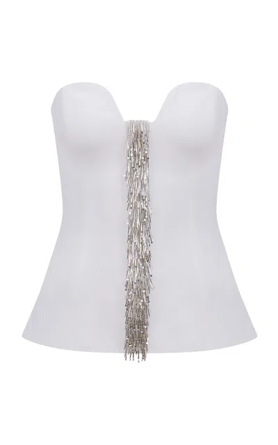 Ila Claire Embellished Crepe Corset Top In White