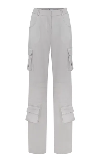 Ila Darmy Satin Cotton Cargo Pants In Silver
