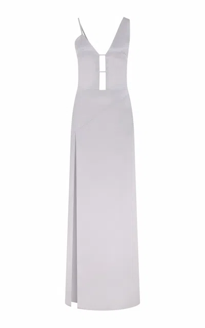 Ila Freya Cutout Satin Maxi Dress In Silver