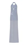 Ila Gabriella Sequined Chiffon-paneled Maxi Dress In Blue