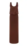 Ila Hilda Draped Satin Maxi Dress In Brown