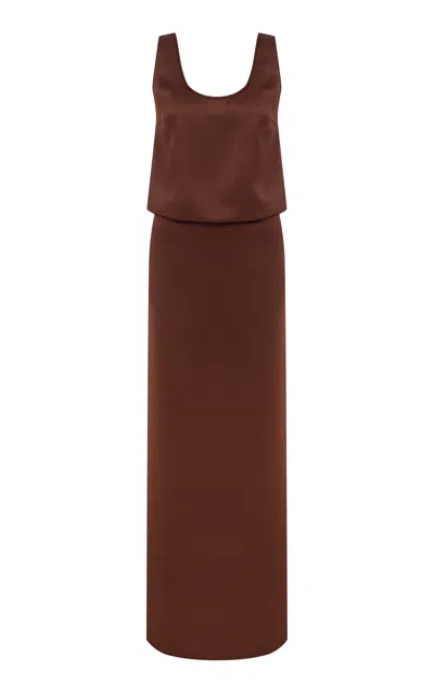 Ila Hilda Draped Satin Maxi Dress In Brown