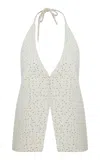 Ila Joie Open Back Embellished Denim Vest In Off-white