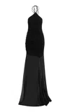 Ila Lara Chiffon-paneled Jersey Maxi Dress In Black